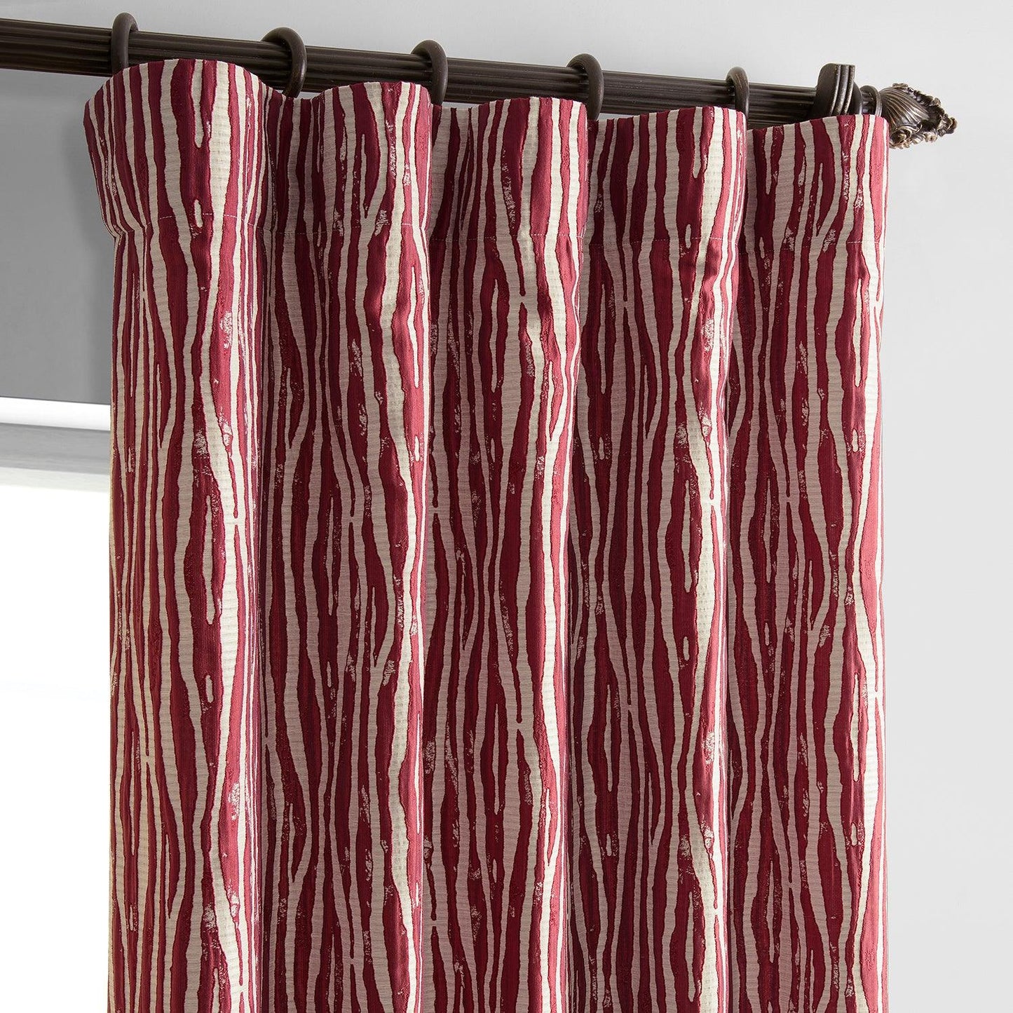 Tiger Striped Red Faux Silk Jacquard Room Darkening Curtain