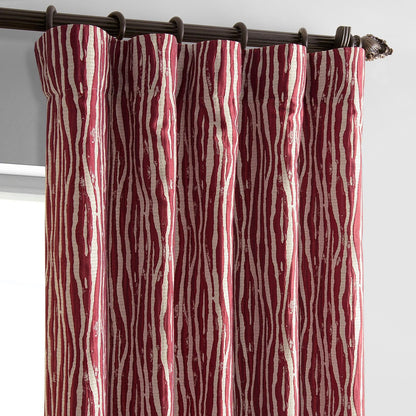 Tiger Striped Red Faux Silk Jacquard Room Darkening Curtain
