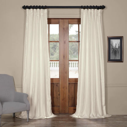 Translucent Cream Yarn Dyed Faux Dupioni Silk Room Darkening Curtain