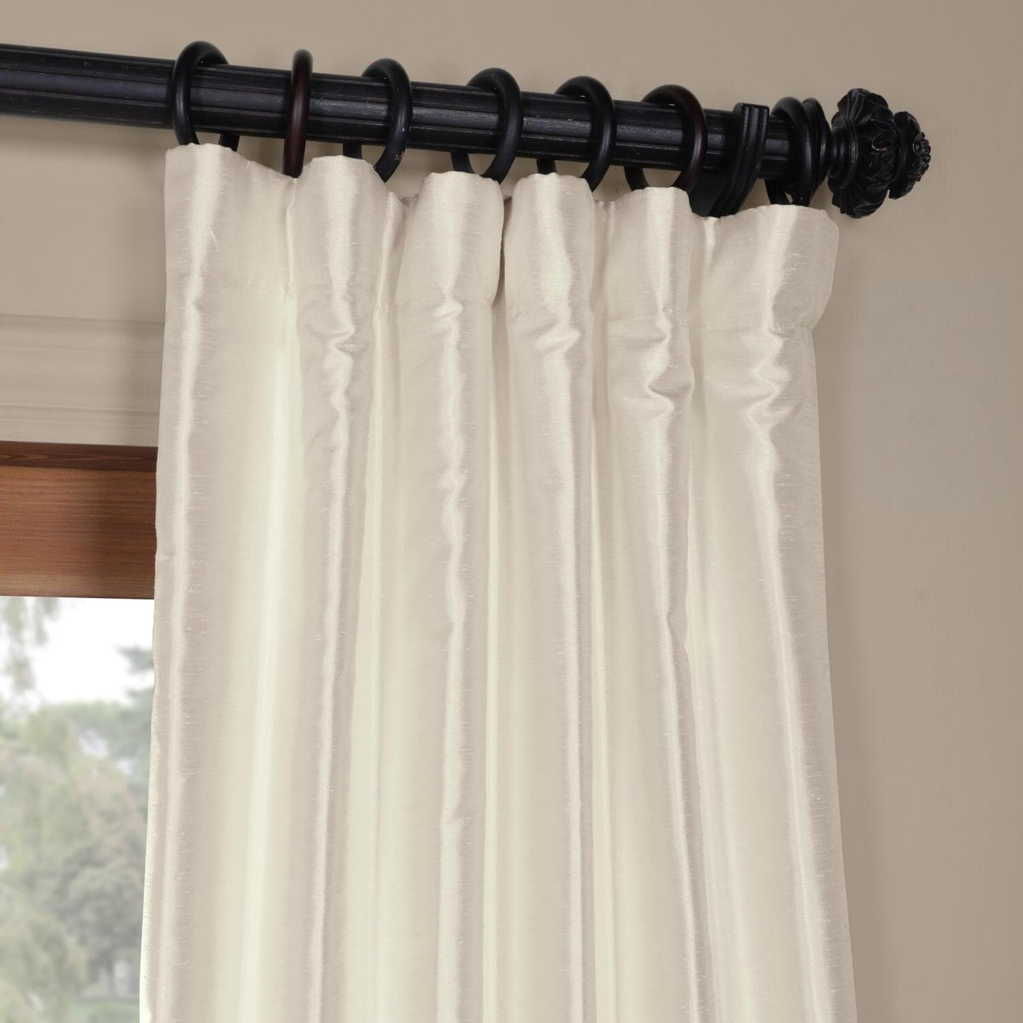 Translucent Cream Yarn Dyed Faux Dupioni Silk Room Darkening Curtain