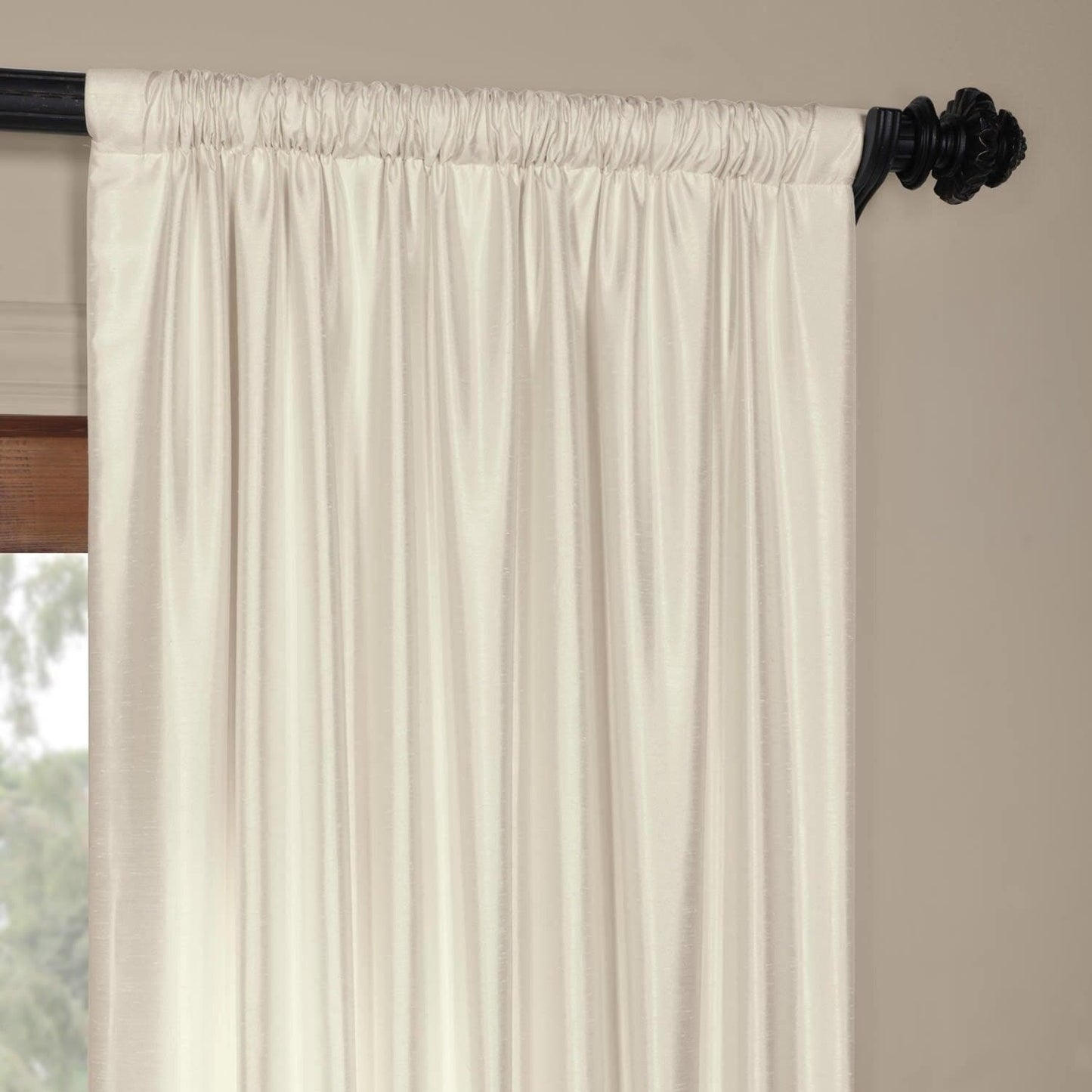 Translucent Cream Yarn Dyed Faux Dupioni Silk Room Darkening Curtain