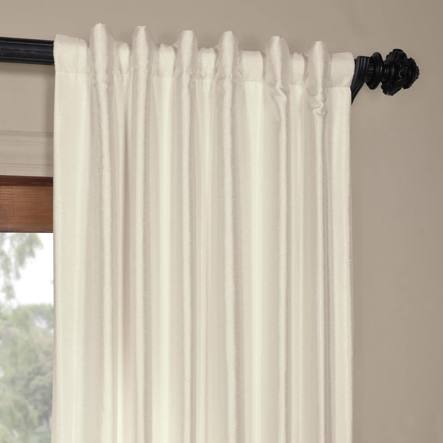 Translucent Cream Yarn Dyed Faux Dupioni Silk Room Darkening Curtain