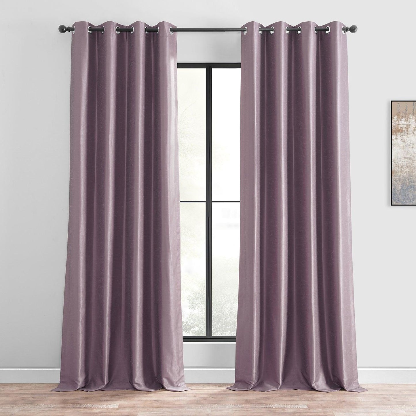 Smokey Plum Grommet Vintage Textured Faux Dupioni Silk Blackout Curtain