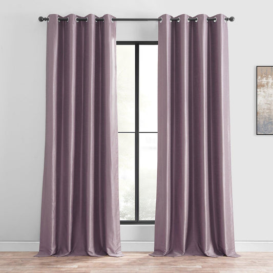 Smokey Plum Grommet Vintage Textured Faux Dupioni Silk Blackout Curtain
