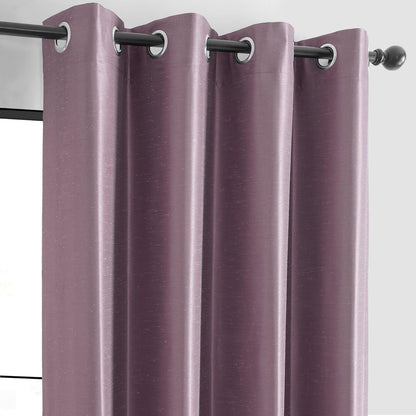 Smokey Plum Grommet Vintage Textured Faux Dupioni Silk Blackout Curtain