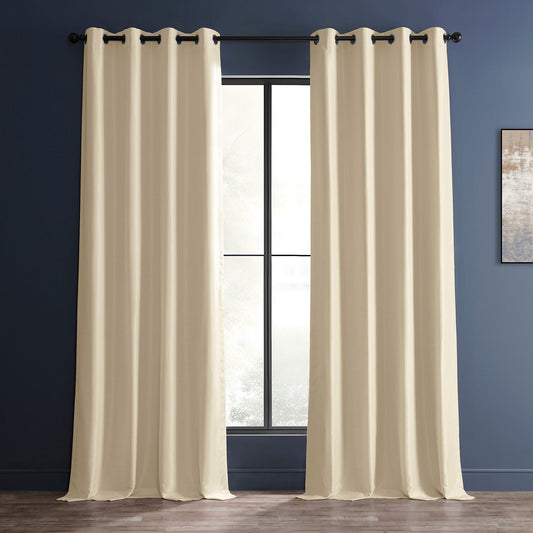 Off White Grommet Vintage Textured Faux  Silk Blackout Curtain