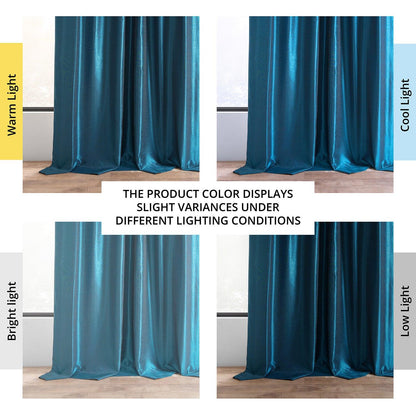 Oceanside Blue Vintage Textured Faux Dupioni Silk Curtain