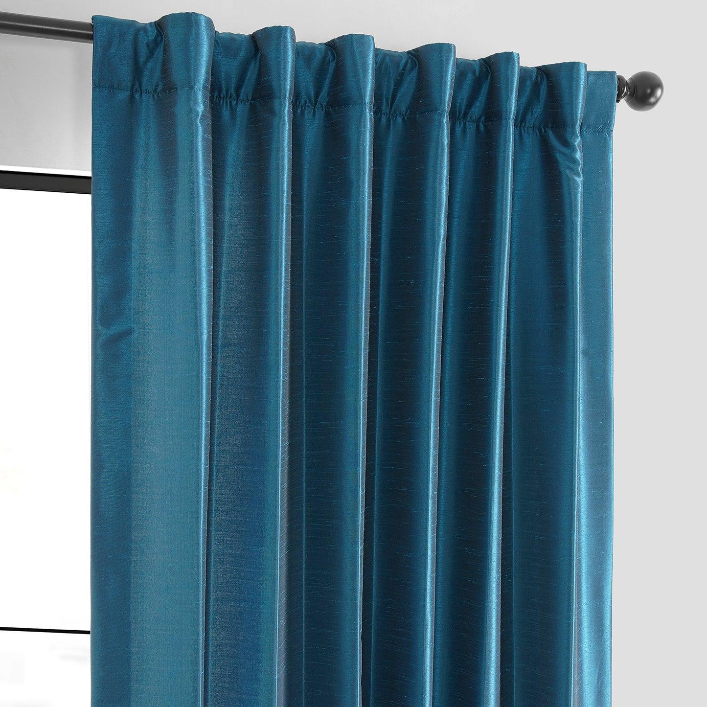 Oceanside Blue Vintage Textured Faux Dupioni Silk Curtain
