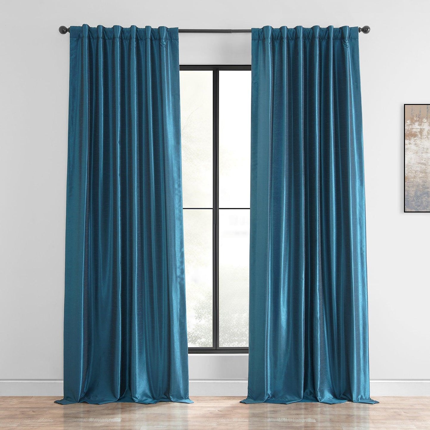 Oceanside Blue Vintage Textured Faux Dupioni Silk Curtain