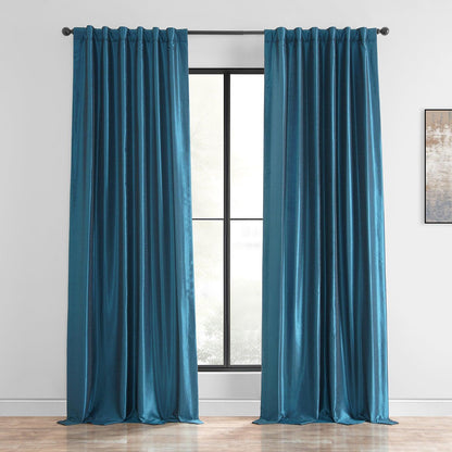 Oceanside Blue Vintage Textured Faux Dupioni Silk Curtain