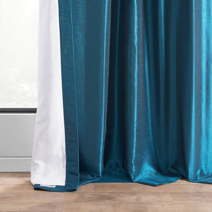 Oceanside Blue Vintage Textured Faux Dupioni Silk Curtain