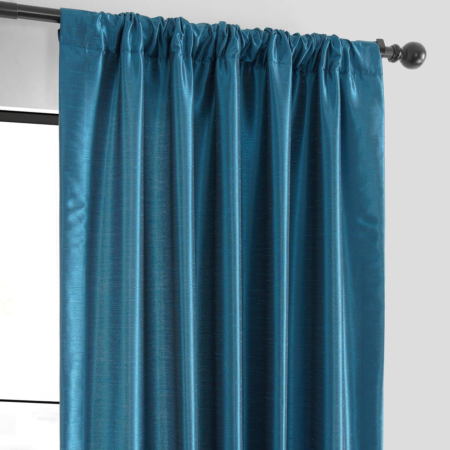 Oceanside Blue Vintage Textured Faux Dupioni Silk Curtain
