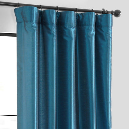 Oceanside Blue Vintage Textured Faux Dupioni Silk Curtain