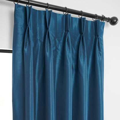 Captain's Blue French Pleat Vintage Textured Faux Dupioni Silk Blackout Curtain