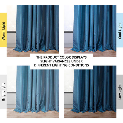 Captain's Blue French Pleat Vintage Textured Faux Dupioni Silk Blackout Curtain