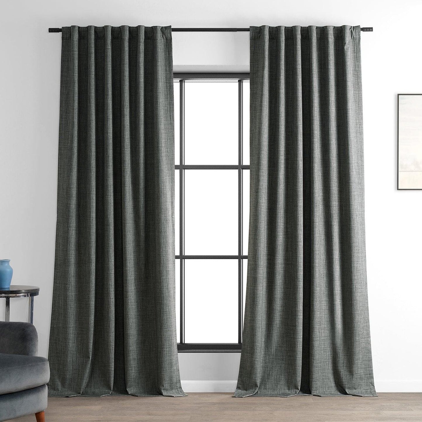 Dark Grey Performance Linen Hotel Blackout Curtain