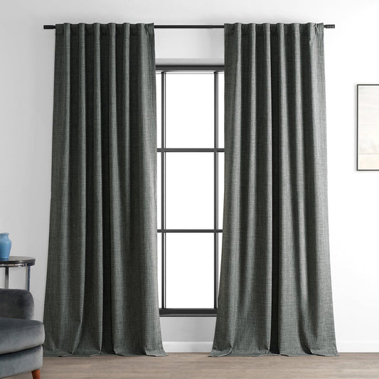 Dark Grey Performance Linen Hotel Blackout Curtain