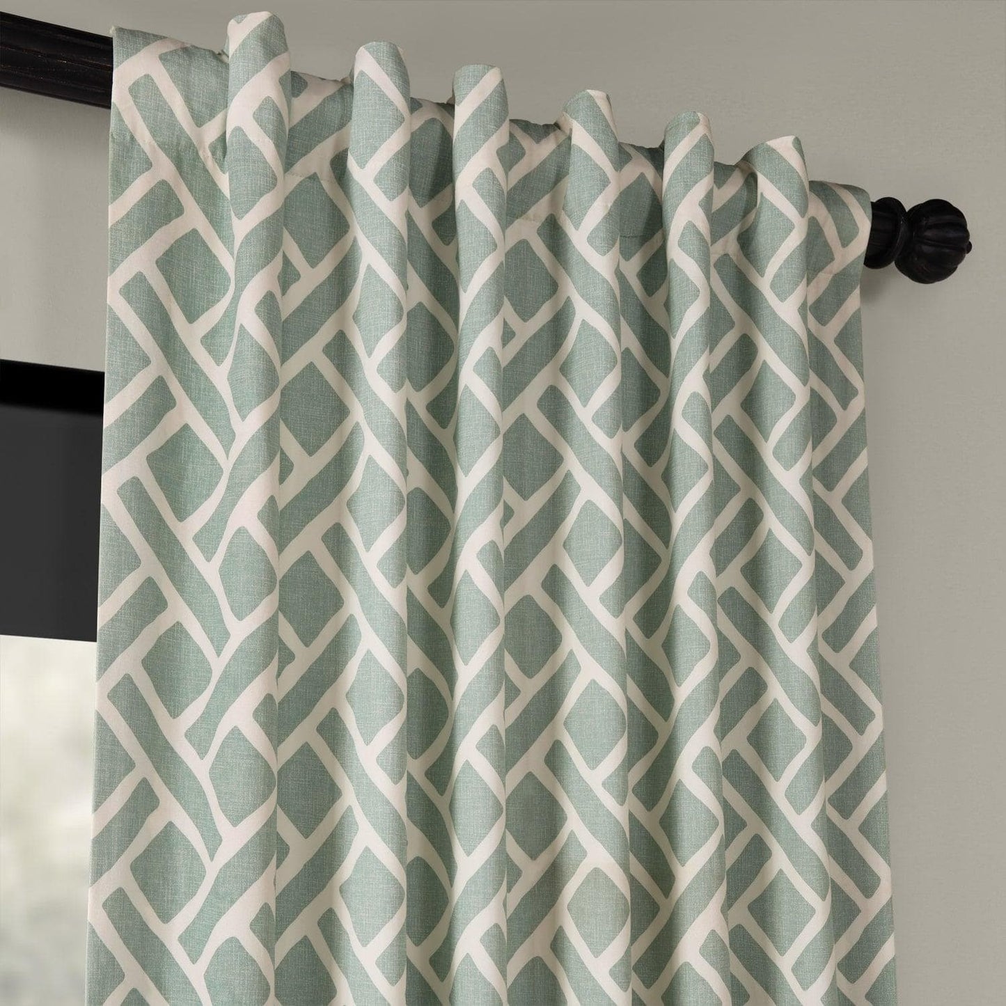 Martinique Aqua Geometric Printed Cotton Room Darkening Curtain