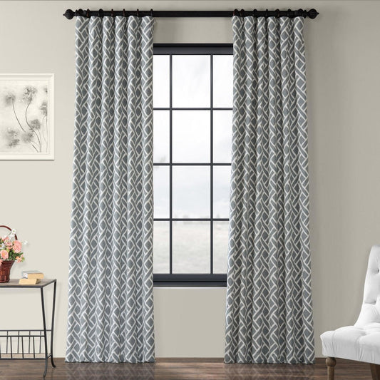 Martinique Grey Geometric Printed Cotton Room Darkening Curtain
