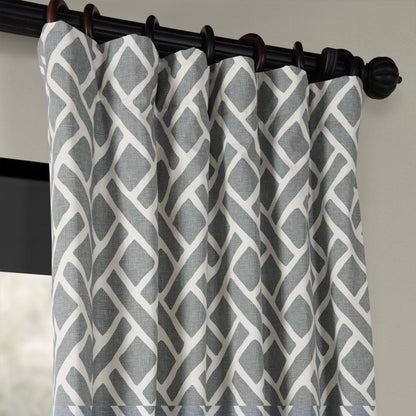 Martinique Grey Geometric Printed Cotton Room Darkening Curtain