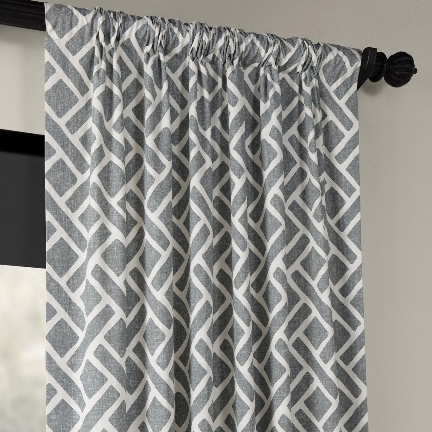 Martinique Grey Geometric Printed Cotton Room Darkening Curtain