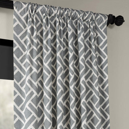 Martinique Grey Geometric Printed Cotton Room Darkening Curtain