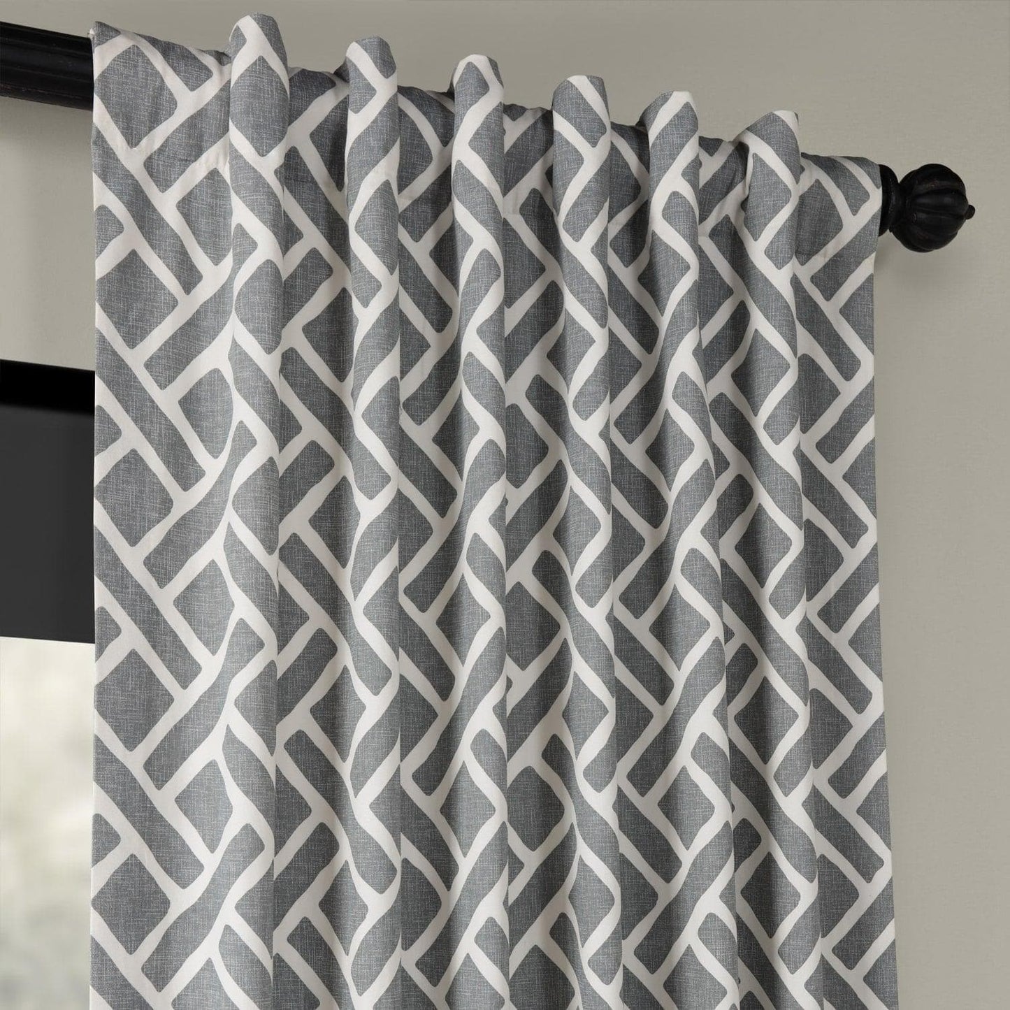 Martinique Grey Geometric Printed Cotton Room Darkening Curtain