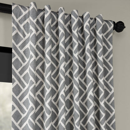 Martinique Grey Geometric Printed Cotton Room Darkening Curtain