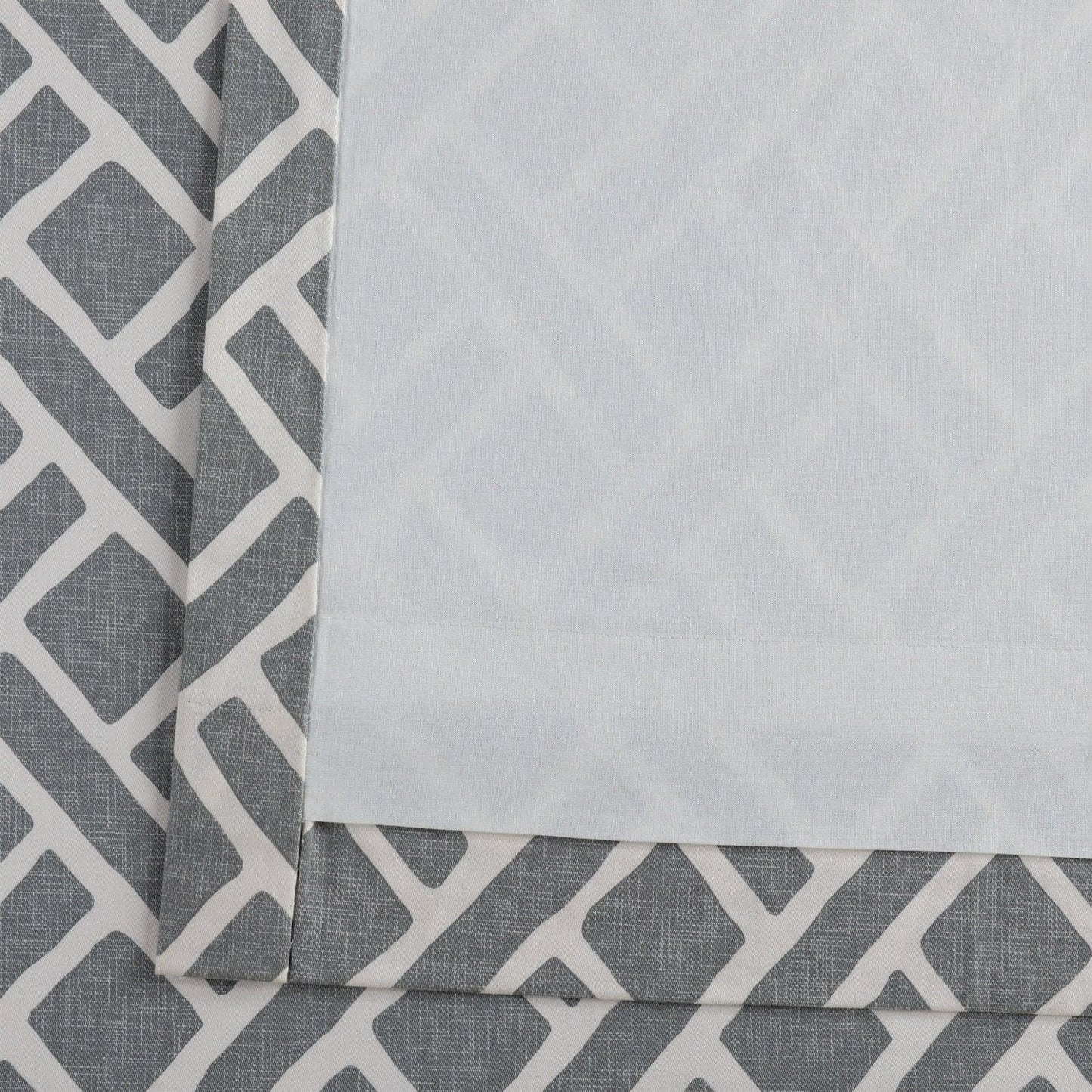Martinique Grey Geometric Printed Cotton Room Darkening Curtain