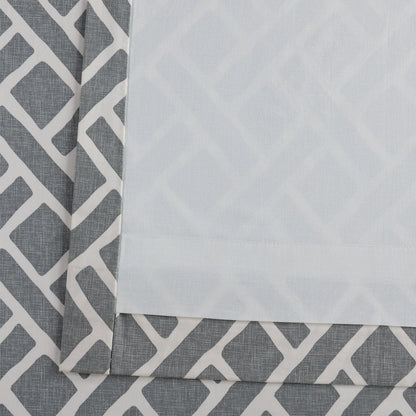 Martinique Grey Geometric Printed Cotton Room Darkening Curtain