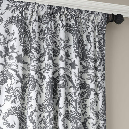Edina Washed Grey Paisley Printed Cotton Room Darkening Curtain
