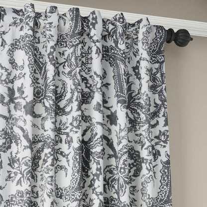 Edina Washed Grey Paisley Printed Cotton Room Darkening Curtain