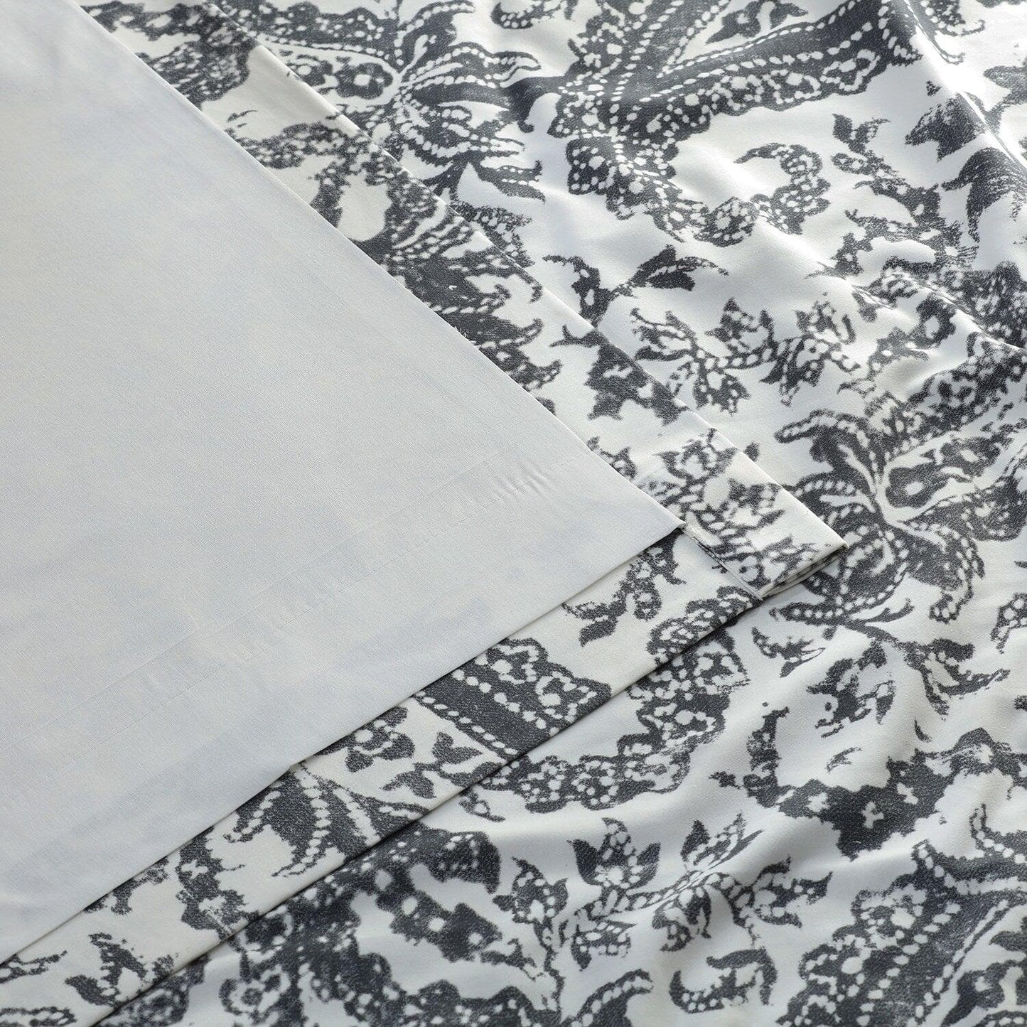 Edina Washed Grey Paisley Printed Cotton Room Darkening Curtain