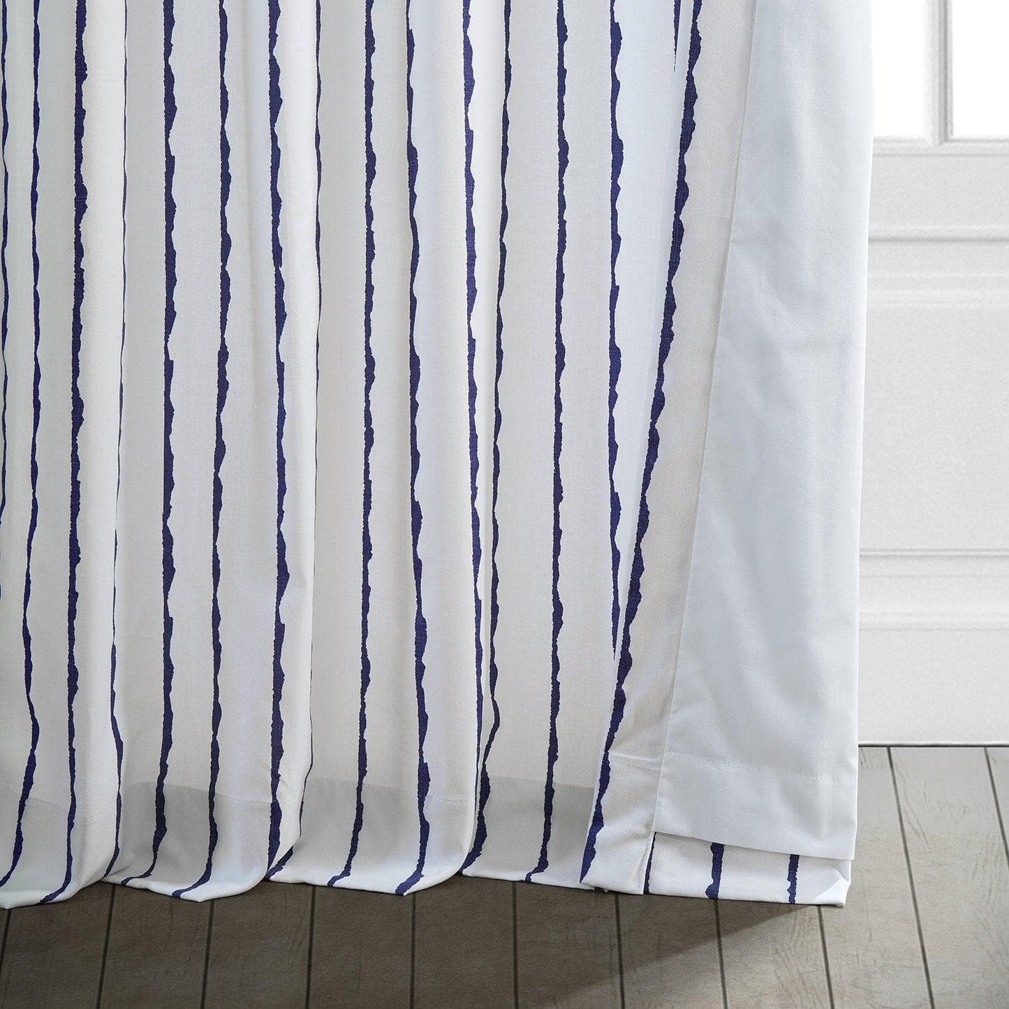 Sharkskin Blue Striped Printed Cotton Room Darkening Curtain