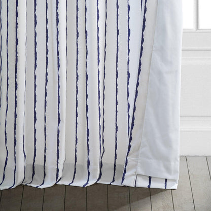 Sharkskin Blue Striped Printed Cotton Room Darkening Curtain