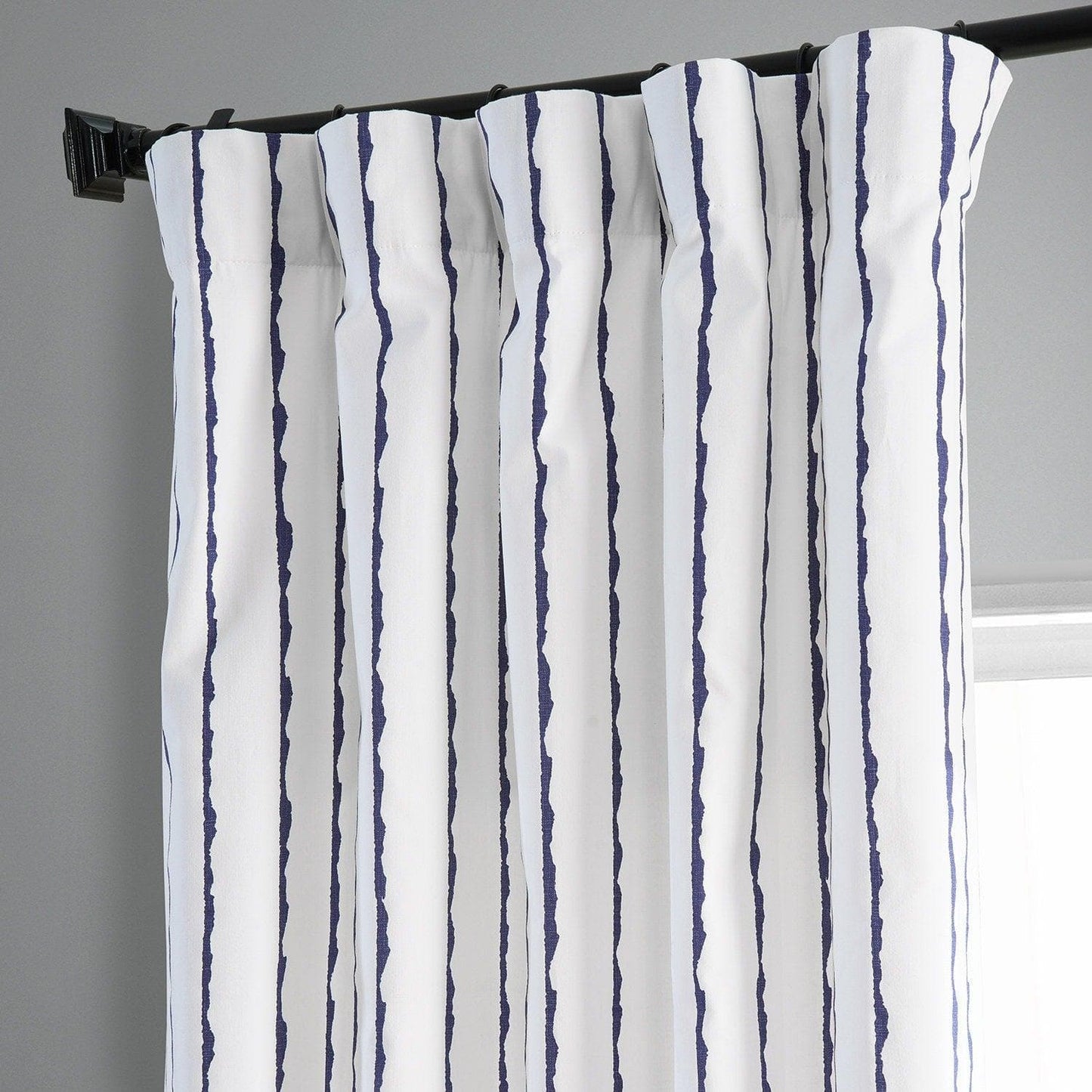 Sharkskin Blue Striped Printed Cotton Room Darkening Curtain