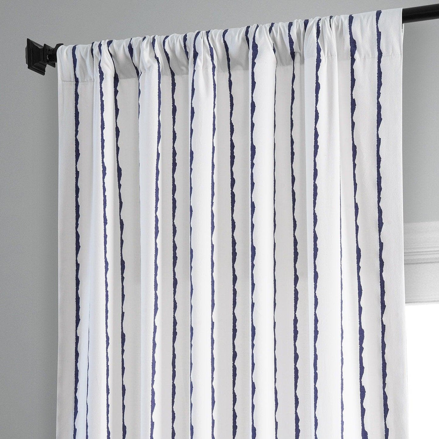 Sharkskin Blue Striped Printed Cotton Room Darkening Curtain
