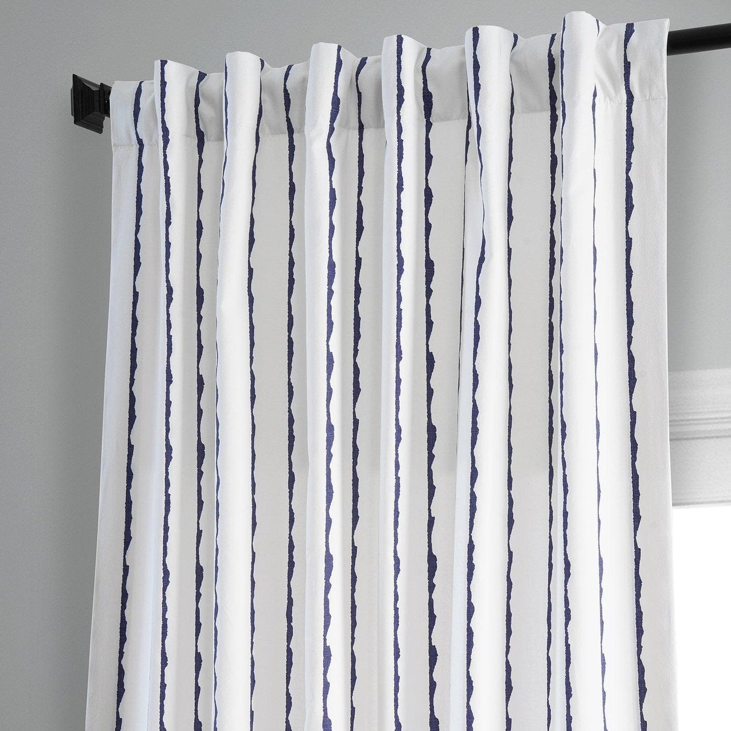 Sharkskin Blue Striped Printed Cotton Room Darkening Curtain