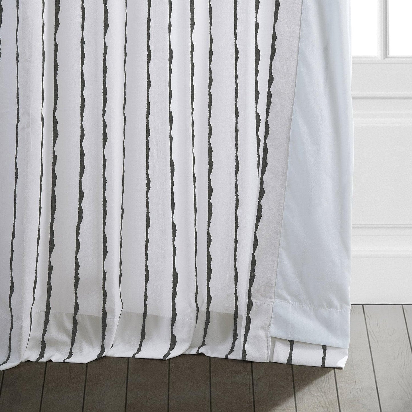 Sharkskin Black Striped Printed Cotton Room Darkening Curtain