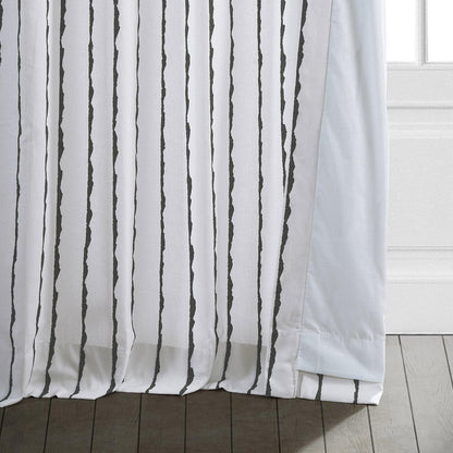 Sharkskin Black Striped Printed Cotton Room Darkening Curtain