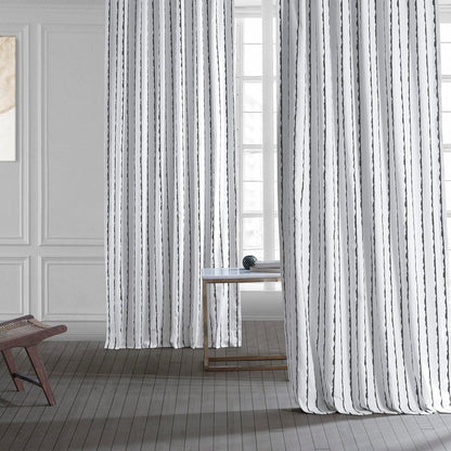 Sharkskin Black Striped Printed Cotton Room Darkening Curtain