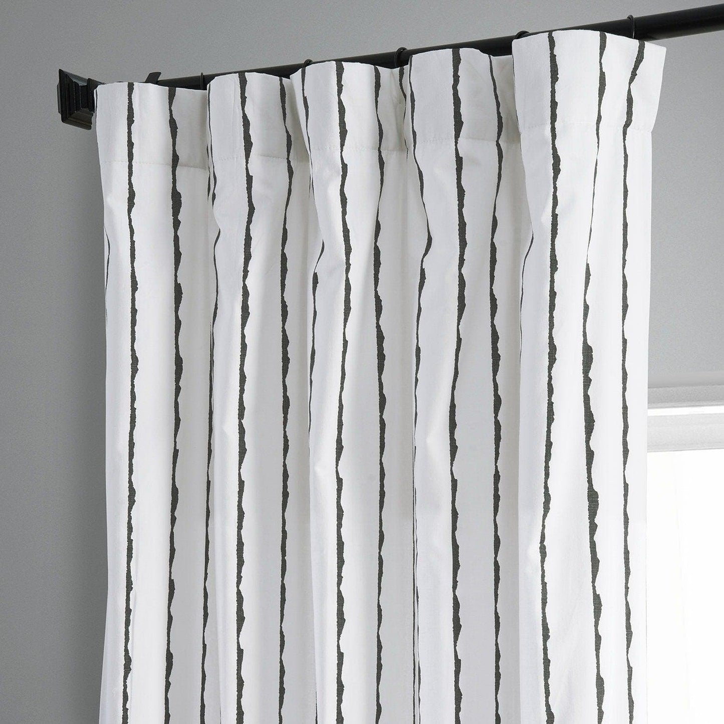Sharkskin Black Striped Printed Cotton Room Darkening Curtain