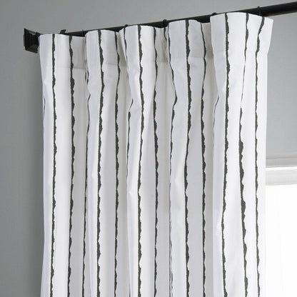 Sharkskin Black Striped Printed Cotton Room Darkening Curtain