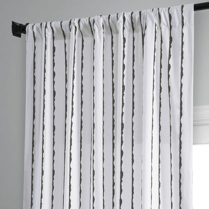 Sharkskin Black Striped Printed Cotton Room Darkening Curtain