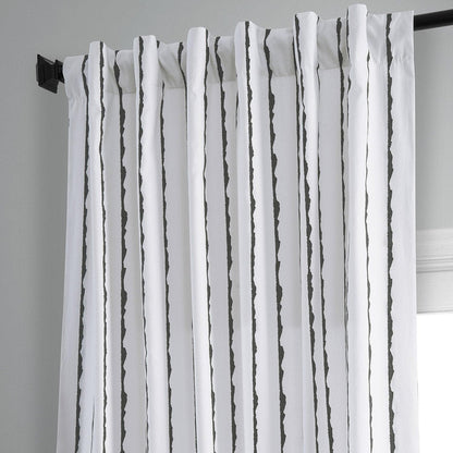 Sharkskin Black Striped Printed Cotton Room Darkening Curtain
