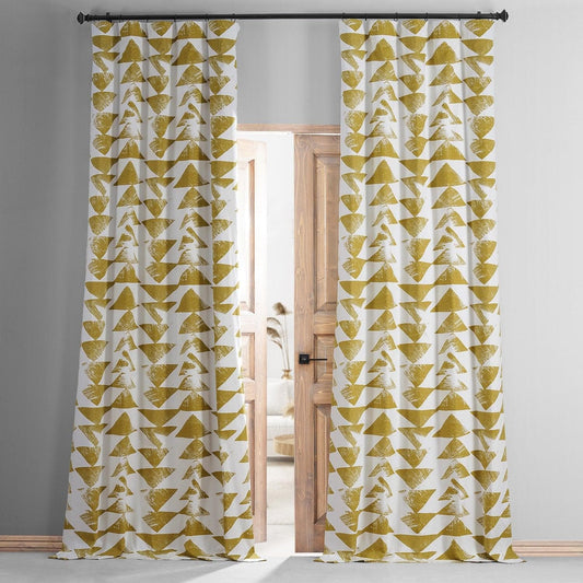 Triad Gold Geometric Printed Cotton Hotel Blackout Curtain
