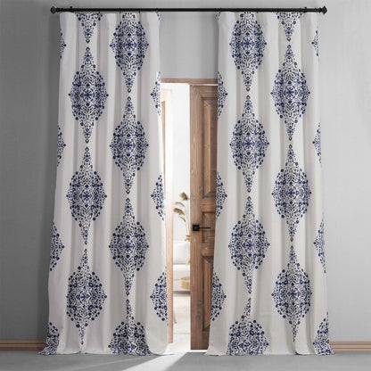 Kerala Blue Emblem Printed Cotton Hotel Blackout Curtain