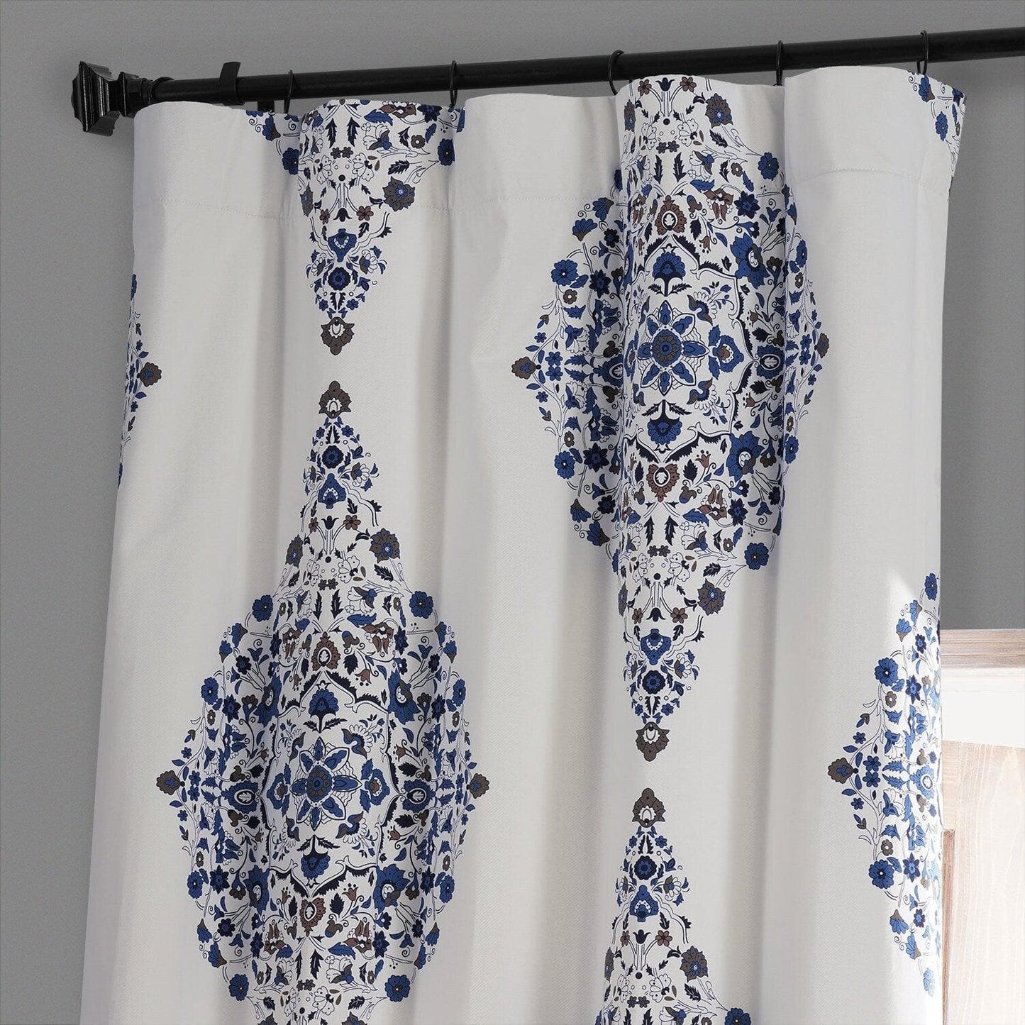 Kerala Blue Emblem Printed Cotton Hotel Blackout Curtain