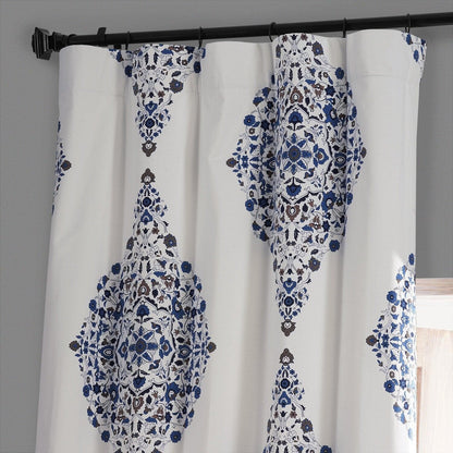 Kerala Blue Emblem Printed Cotton Hotel Blackout Curtain