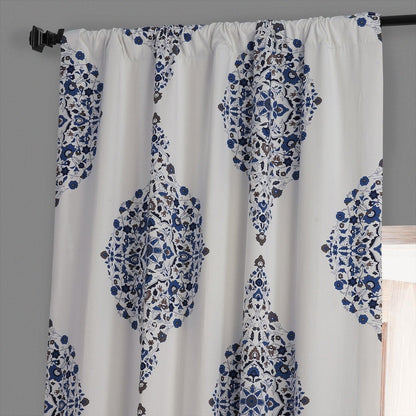 Kerala Blue Emblem Printed Cotton Hotel Blackout Curtain